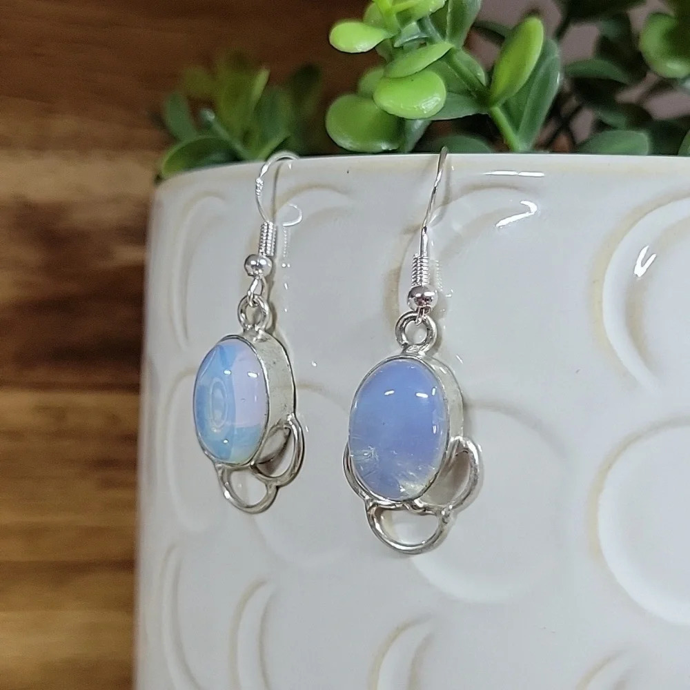 🔥LAST PAIR🔥 BLUE CHALCEDONY SCROLL DROP EARRINGS, .925 WIRES - Picture 3 of 6